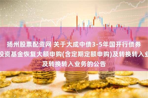 扬州股票配资网 关于大成中债3-5年国开行债券指数证券投资基金恢复大额申购(含定期定额申购)及转换转入业务的公告